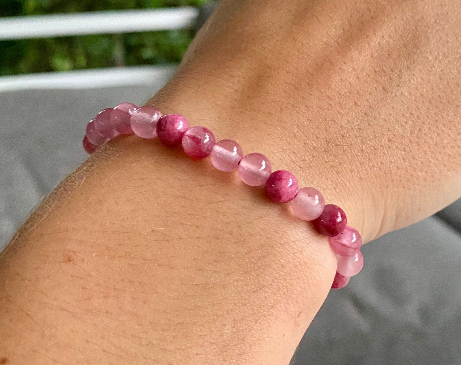 Pink Amethyst Beaded Bracelet