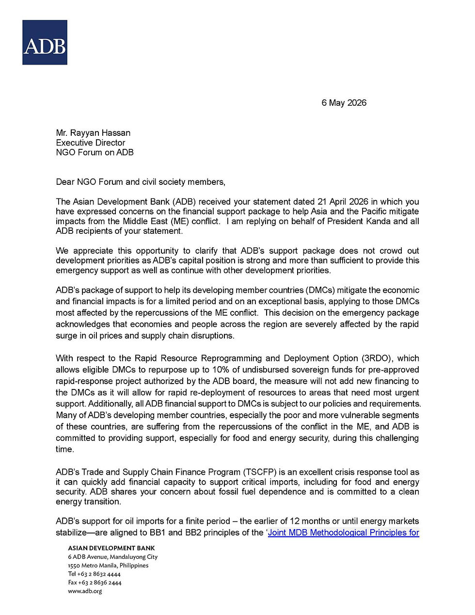 Response on ADB’s Energy Crisis Response