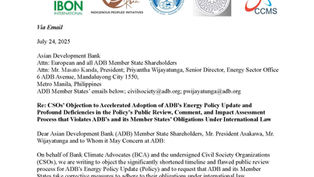 CSOs Comments Objecting to ADB Energy Policy Update Process