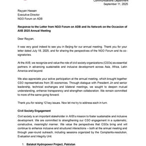 AIIB response to Forum network at the 2025 Annual Meeting