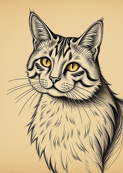simple but detailed renaissance image of a cat (in the style of leonardo de vinci sketches