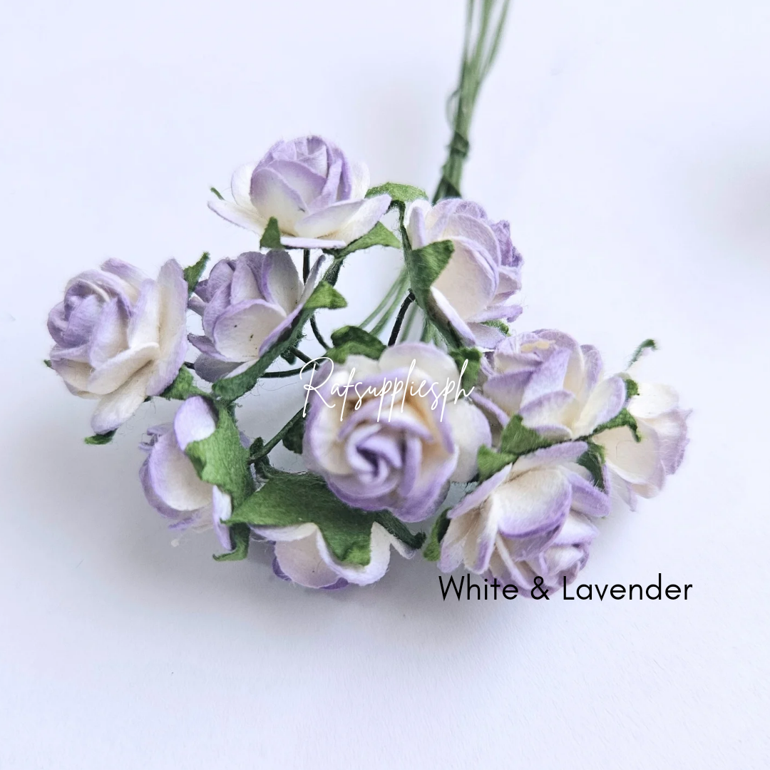 1.5cm Paper Rose - White Lavender