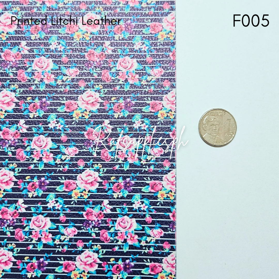 Pink Bouquet in Black Litchi Leather