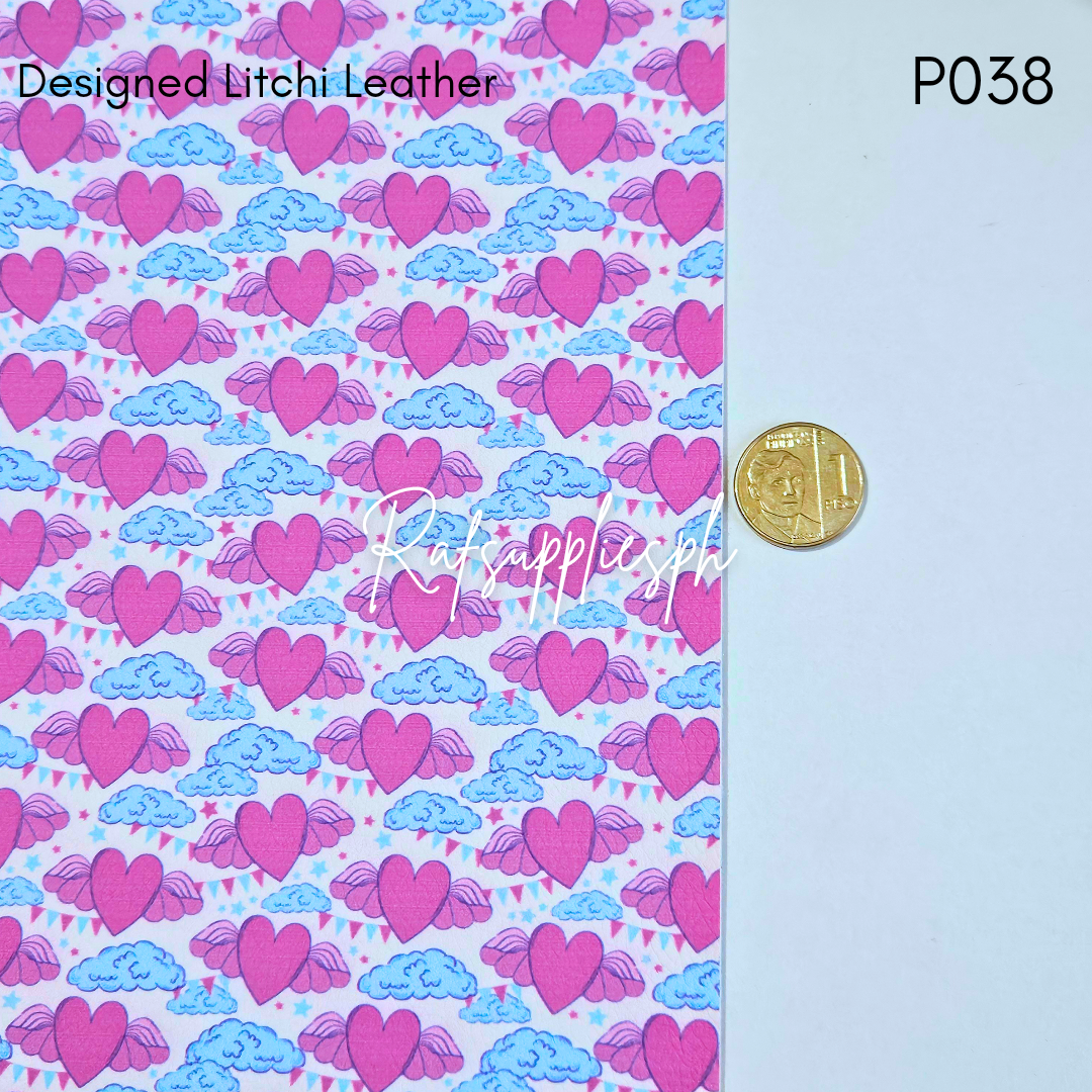 Valentine Flying Hearts Designed Litchi Leather