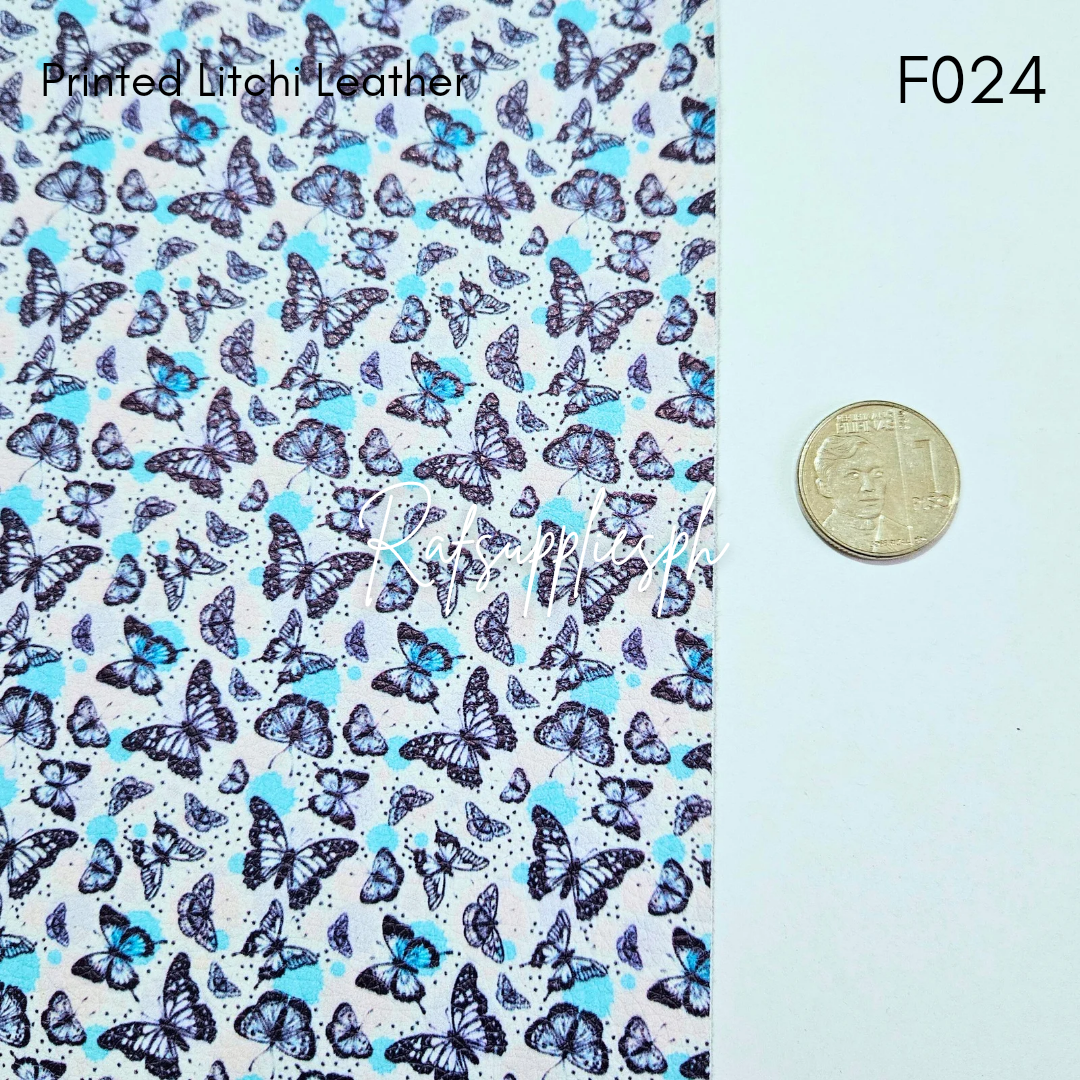 Blue Butterflies Litchi Leather