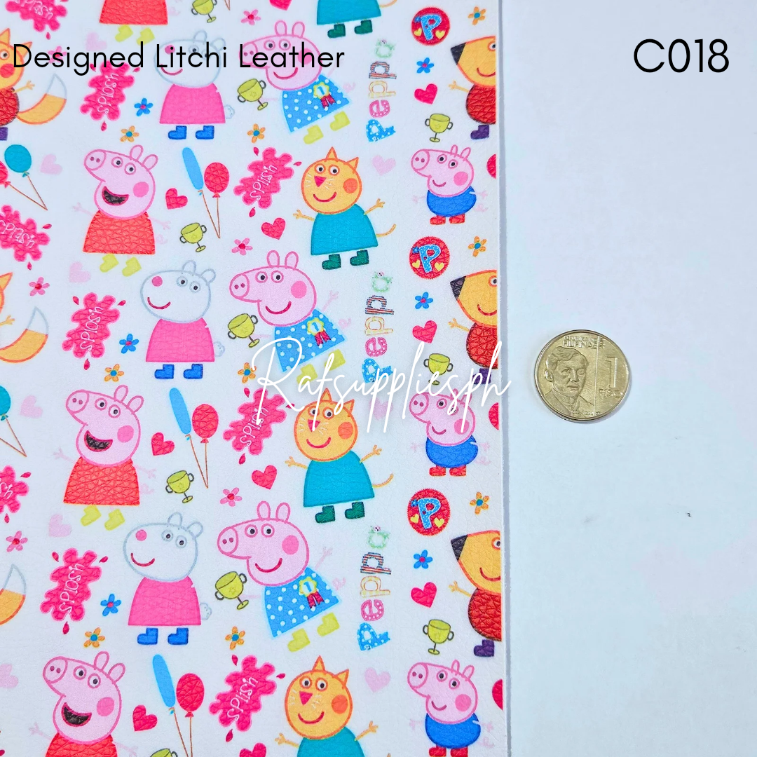 Pig Family Designed Litchi Leather