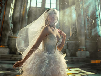 Brides posing in various elegant and romantic settings during wedding photoshoots.