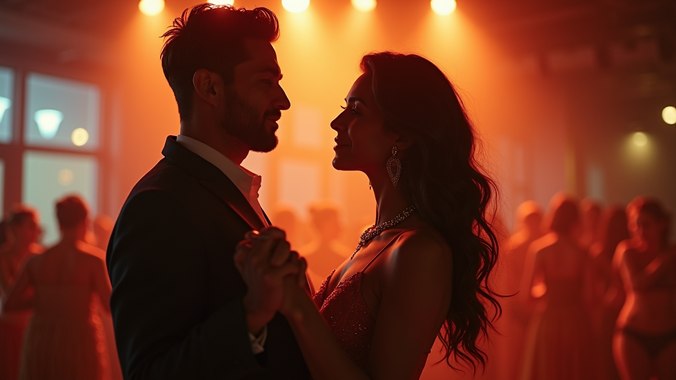 Eye-level view of a couples dancing kizomba in a studio