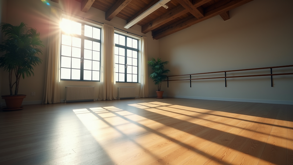 Wide angle view of a modern dance studio