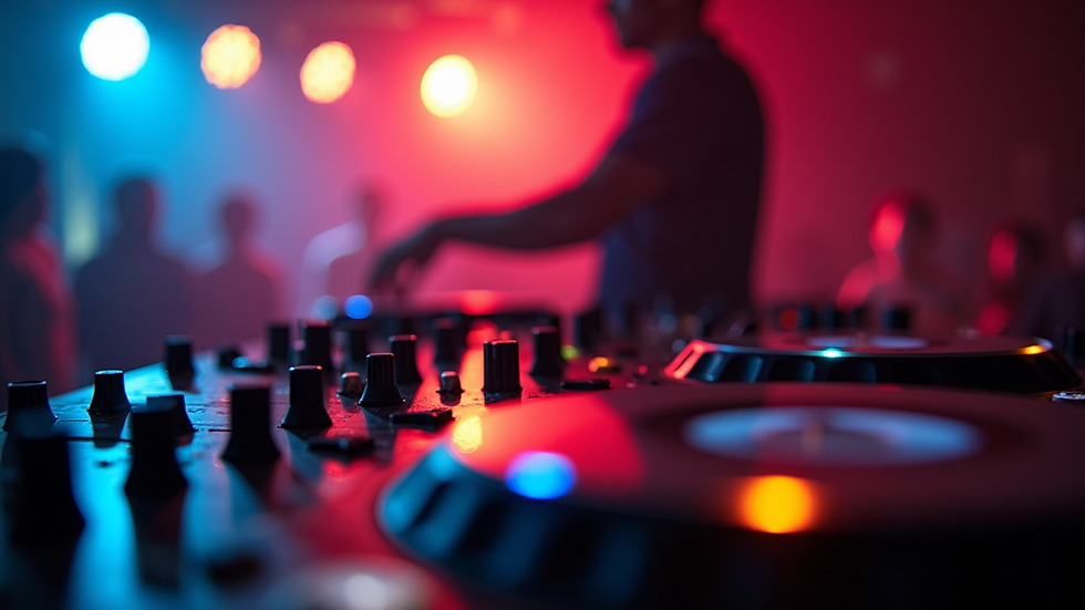 Close-up view of a DJ booth with kizomba music playing