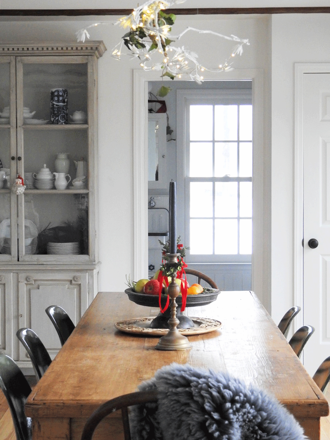 farm table with modern chairs