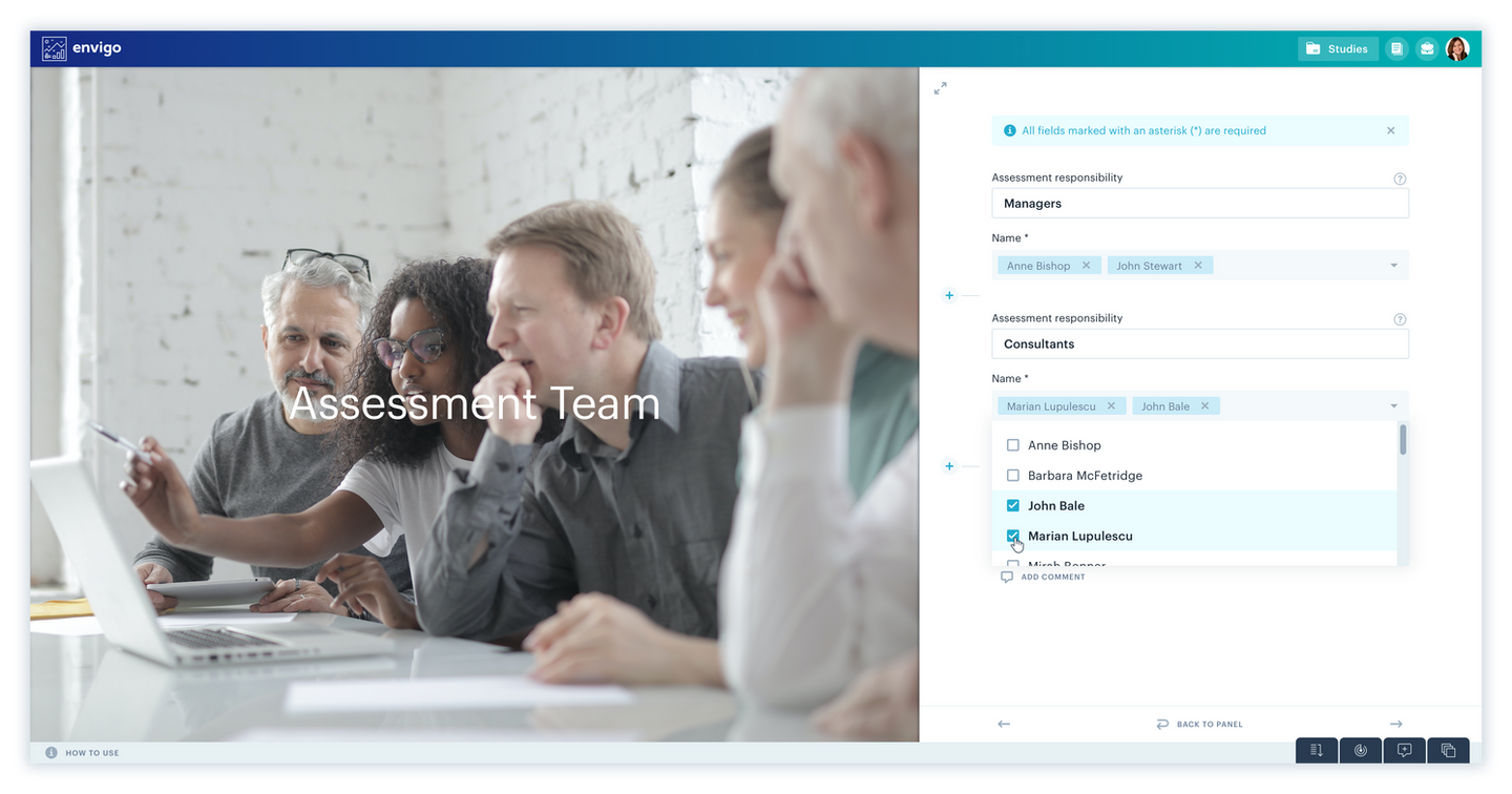 Envigo form for impact assessment team