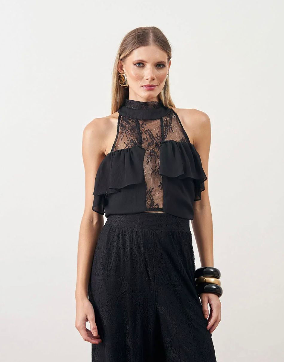 Miniatura: Cropped com detalhe  em Renda cor Bordo