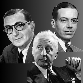 Black and white portrait photographs of Jerome Kern, Irving Berlin and Cole Porter