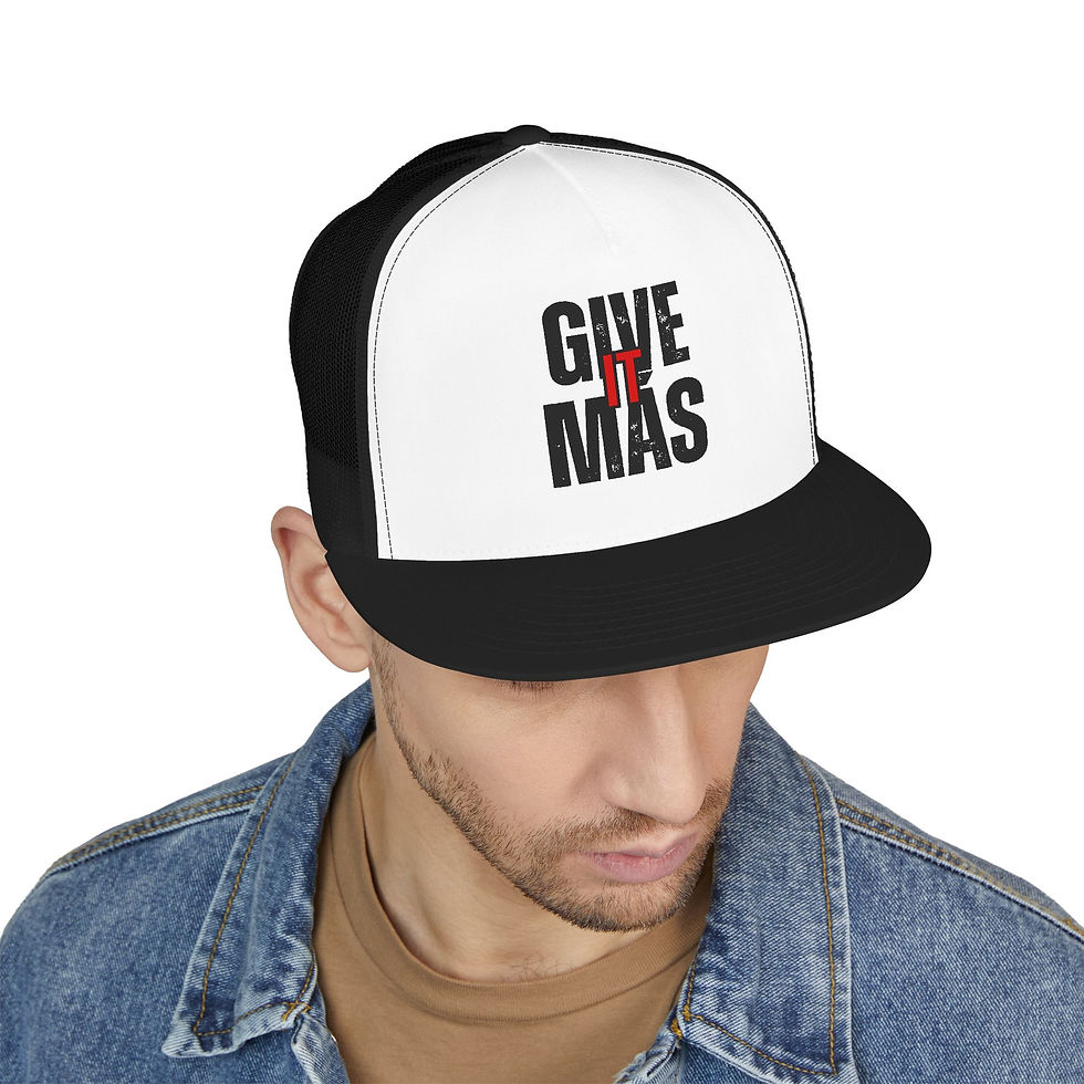 Thumbnail: Give It Mas Trucker Cap — Blk Letter Mesh 5-Panel Snapback