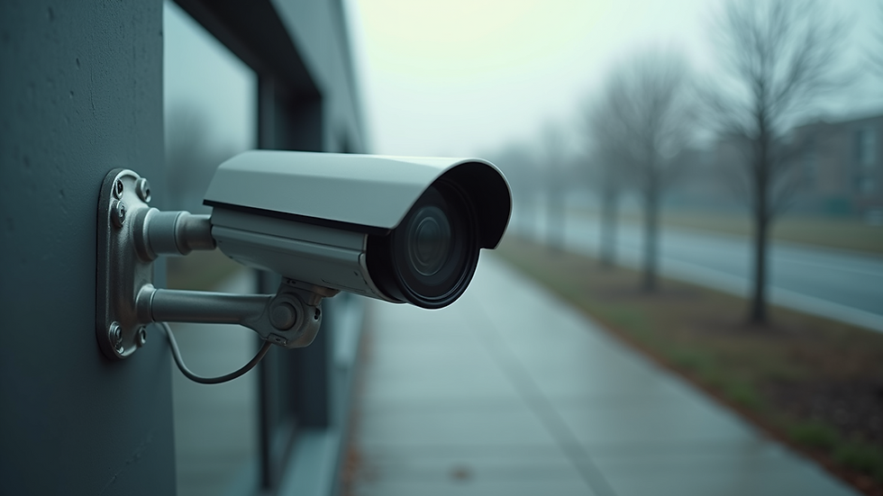 High angle view of a surveillance camera monitoring a location