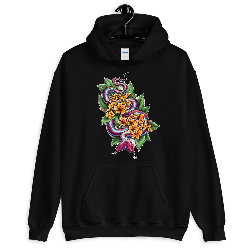 Thumbnail: Two Headed Snake with Plumeria Unisex Hoodie