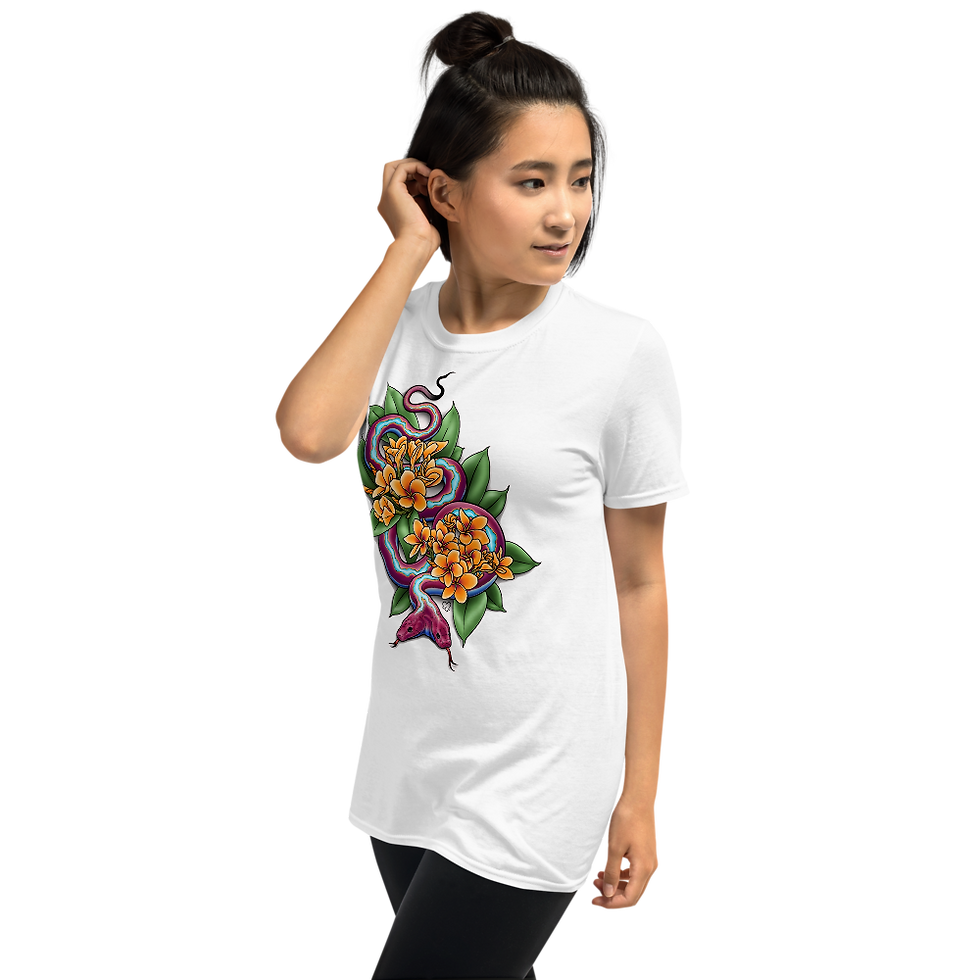 Thumbnail: Two Headed Snake with Plumeria Unisex T-Shirt