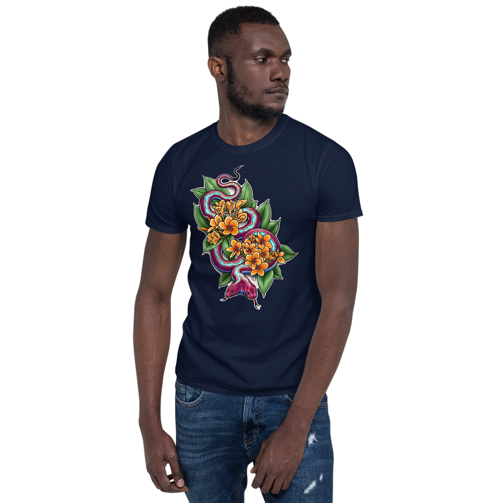 Thumbnail: Two Headed Snake with Plumeria Unisex T-Shirt