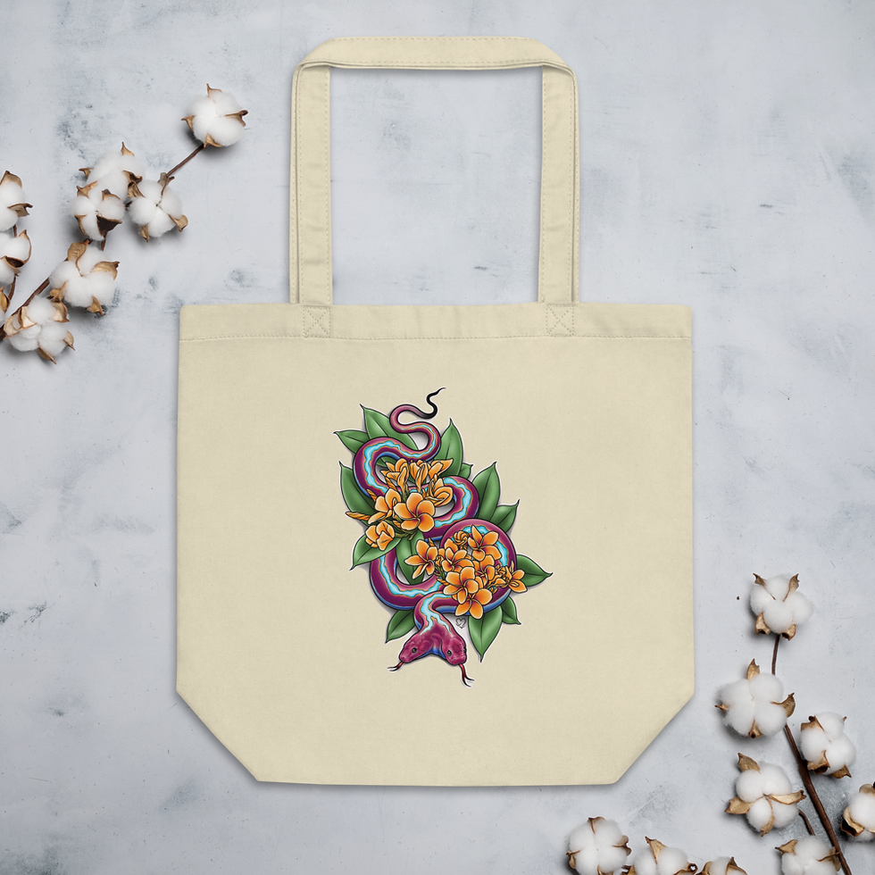 Thumbnail: Two Headed Snake with Plumeria Eco Tote Bag