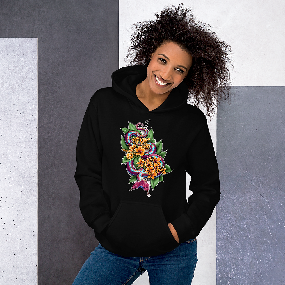 Thumbnail: Two Headed Snake with Plumeria Unisex Hoodie