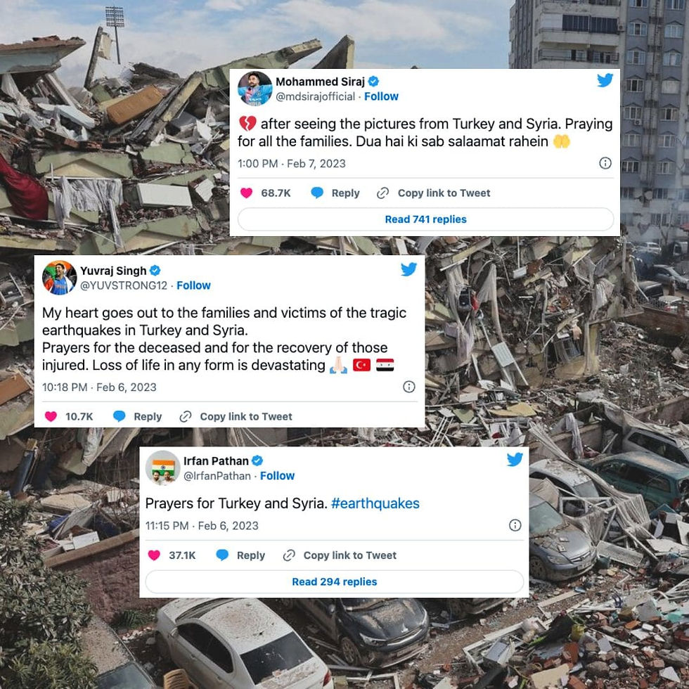 The Indian Cricket Community Mourns for Turkey and Syria JW7Today