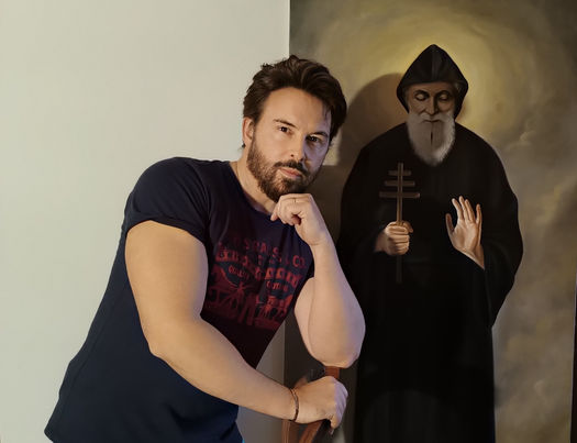 Albert Edwin Flury col dipinto appena ultimato.