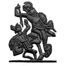 Soldado alanceando a jinete caido.