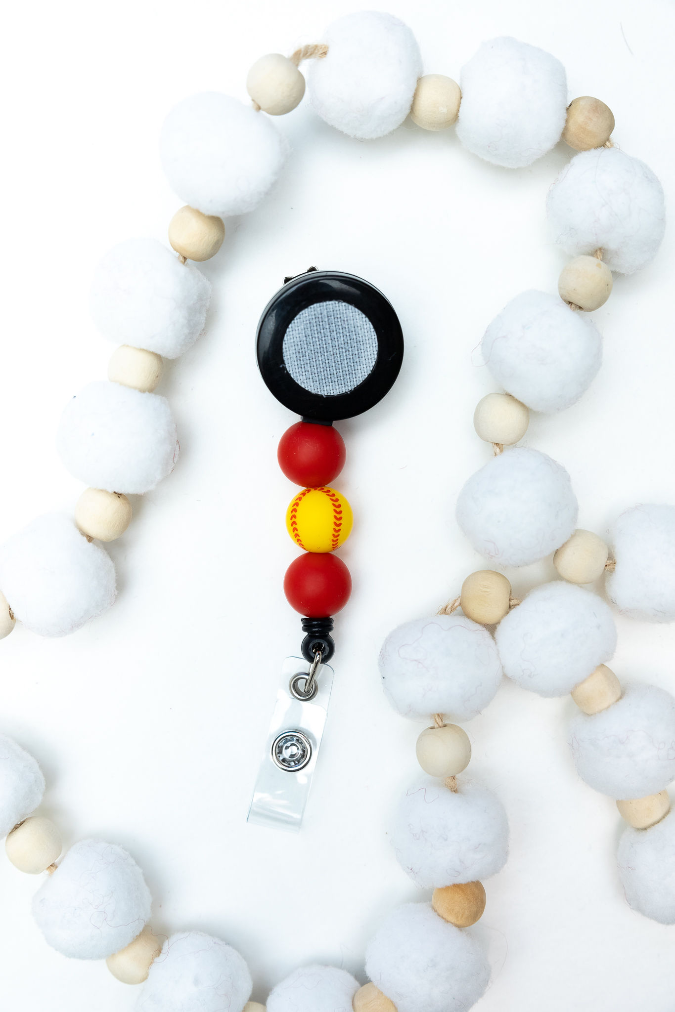 Softball Beaded Badge Reel