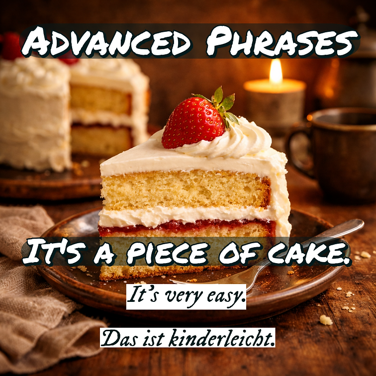 Englische Redewendung ‚It’s a piece of cake‘: Bedeutung, Beispiele & Deutsch. Idioms lernen mit grammarstretch.net.