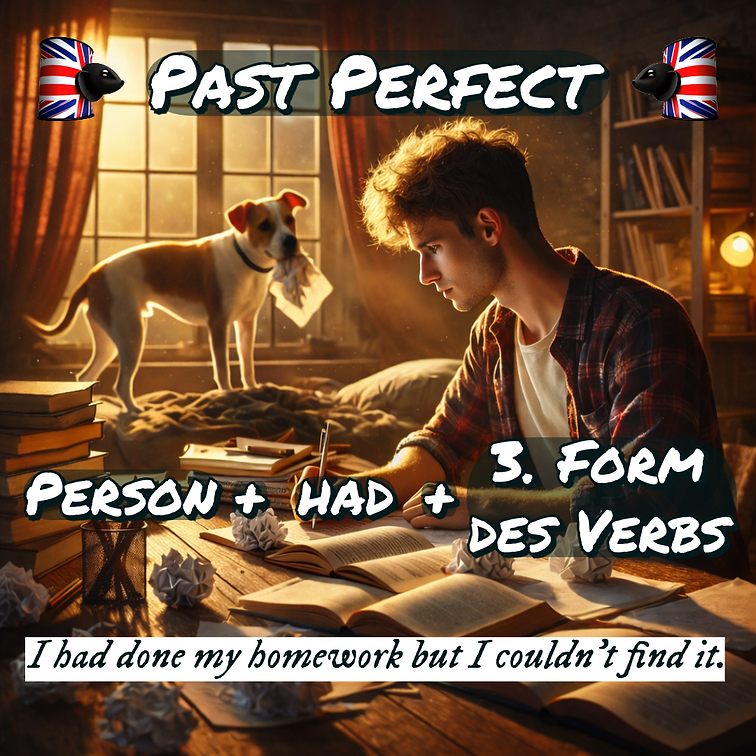 ⏳ Lerne das Past Perfect richtig anzuwenden! 📚✨  Mit „had + 3. Verbform“ (Past Perfect) beschreibst du Handlungen, die vor einem anderen Ereignis in der Vergangenheit abgeschlossen waren.  📌 Struktur: ➡️ Had + Past Participle (3. Verbform)  ✅ Beispiel: 💬 "She had finished her homework before the movie started." (= Sie hatte ihre Hausaufgaben gemacht, bevor der Film begann.)  Diese Zeitform hilft dir, zeitliche Abläufe in der Vergangenheit klar auszudrücken! 🚀🗣️  📌 Tipp: Speichere diesen Beitrag für deine Englisch-Lernreise! 📚💡 Übe Englisch online, erweitere deinen Wortschatz & vertiefe deine Grammatikkenntnisse! 🔥📖