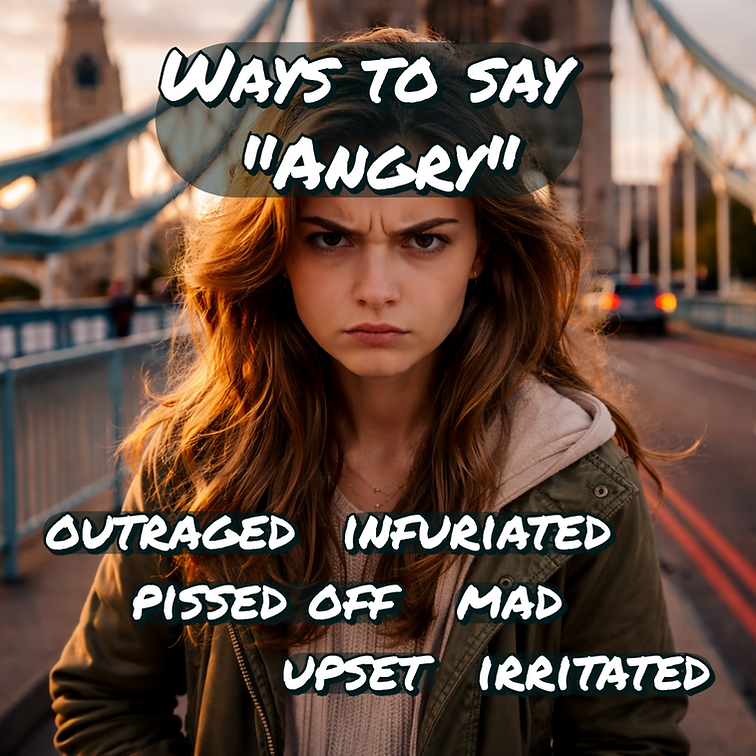 😡 Sag nicht nur „angry“ – probiere diese Alternativen! ✨📚  Erweitere deinen Wortschatz mit stärkeren, nuancierteren & alltagstauglichen Begriffen für „wütend“! 🚀🗣️  🔥 Formelle & starke Alternativen: ✅ Outraged – empört 😤 📌 "She was outraged by the unfair decision."  ✅ Infuriated – extrem wütend 😡💥 📌 "His rude comment infuriated me."  ✅ Furious – rasend vor Wut 🔥 📌 "He was furious about the mistake."  😠 Umgangssprachliche & alltagstaugliche Begriffe: ✅ Mad – sauer (vor allem in den USA) 🇺🇸 📌 "She got really mad at me."  ✅ Pissed off – genervt, angepisst (informell) 😤 📌 "I’m so pissed off right now!"  ✅ Annoyed – genervt, verärgert 😒 📌 "He looked really annoyed."  ✅ Ticked off – verärgert (informell) 😬 📌 "She was pretty ticked off about the delay."  Mit diesen Begriffen kannst du präziser & natürlicher über deine Emotionen sprechen! 🚀  📌 Tipp: Speichere diesen Beitrag für deine Englisch-Lernreise! 📚💡 Hier findest du wertvolle Tipps & Strategien, um deinen Wortsc