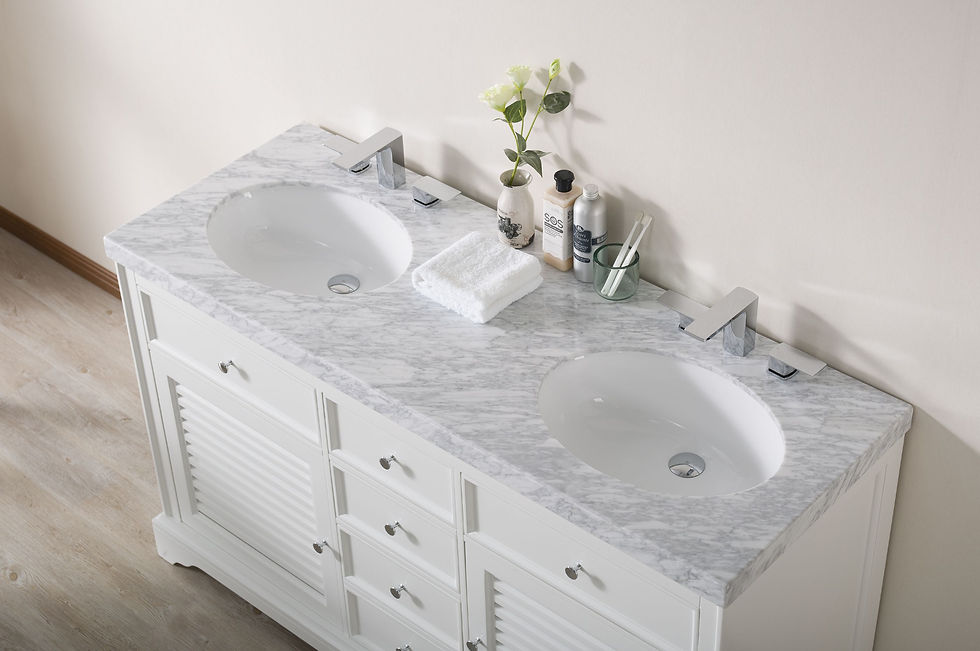Thumbnail: Magnolia 60" White Double Sink Vanity with Drains and Faucets in Chrome