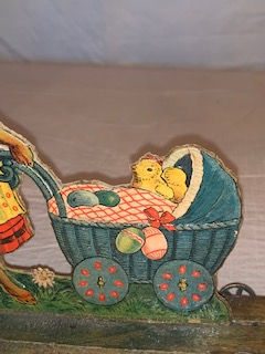 Thumbnail: #128  Rabbit Die cut with baby carriage on platform