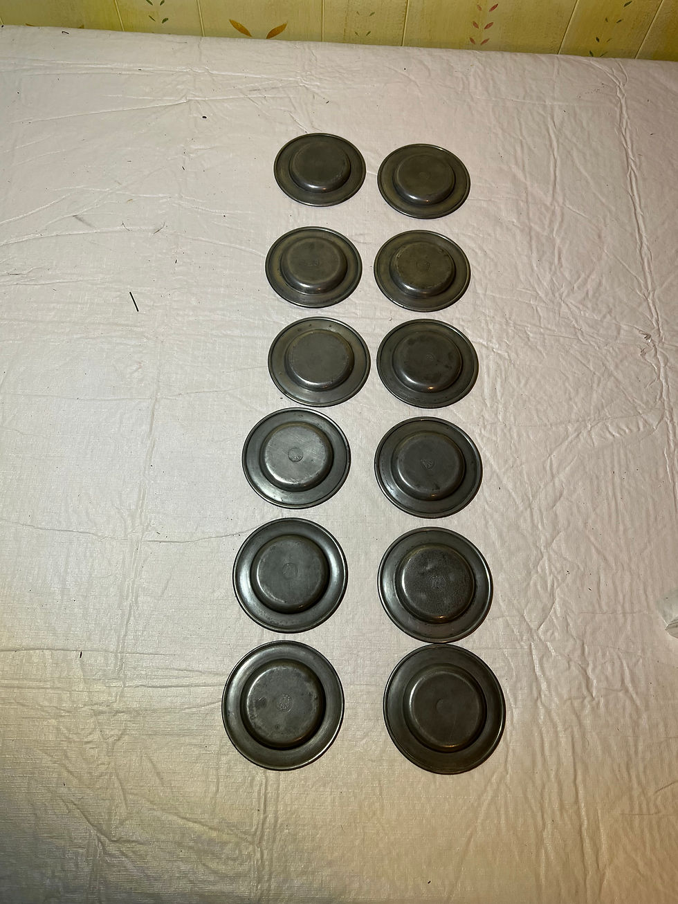 Thumbnail: #1091 13 Small Pewter Plates