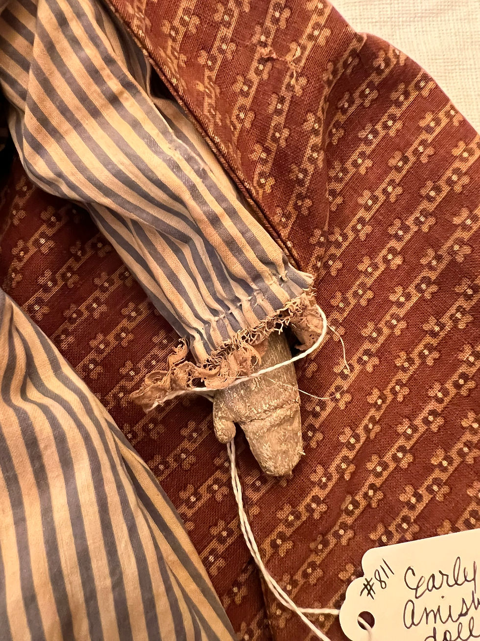 Thumbnail: #811 Early Amish doll oil painted face, hands & feet. Wonderful clothes + hat