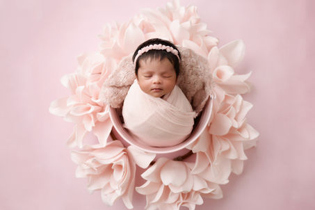 Newborn baby with pink florals Albany NY