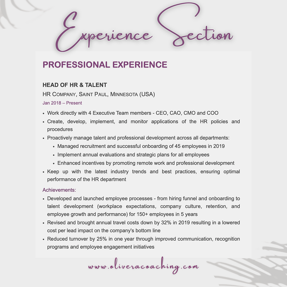 Resume writing experience section 