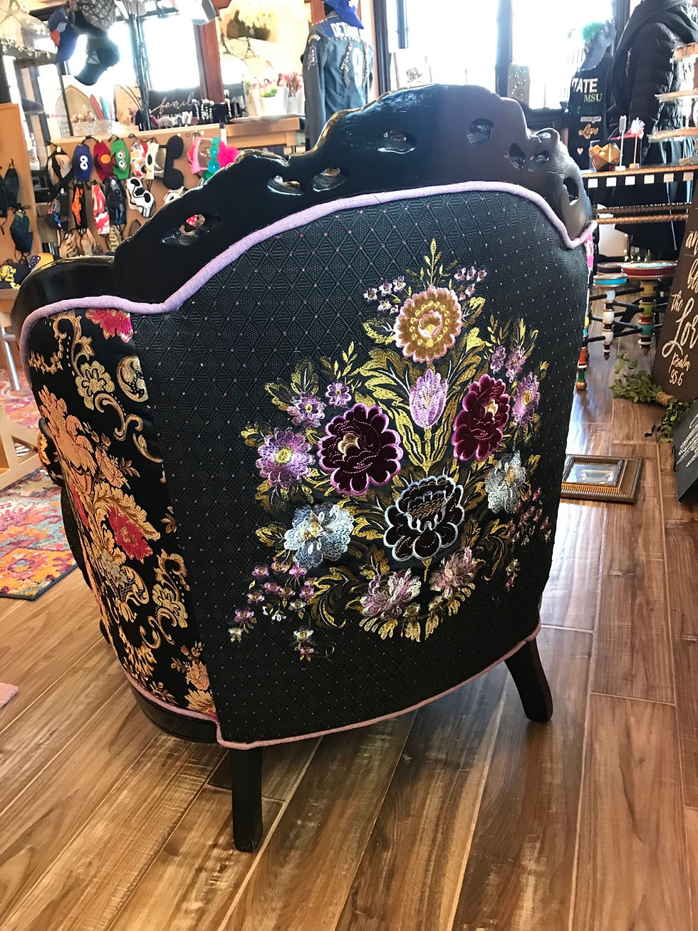 Thumbnail: Antique "Lavender Applique" Chair, Low Back, Black