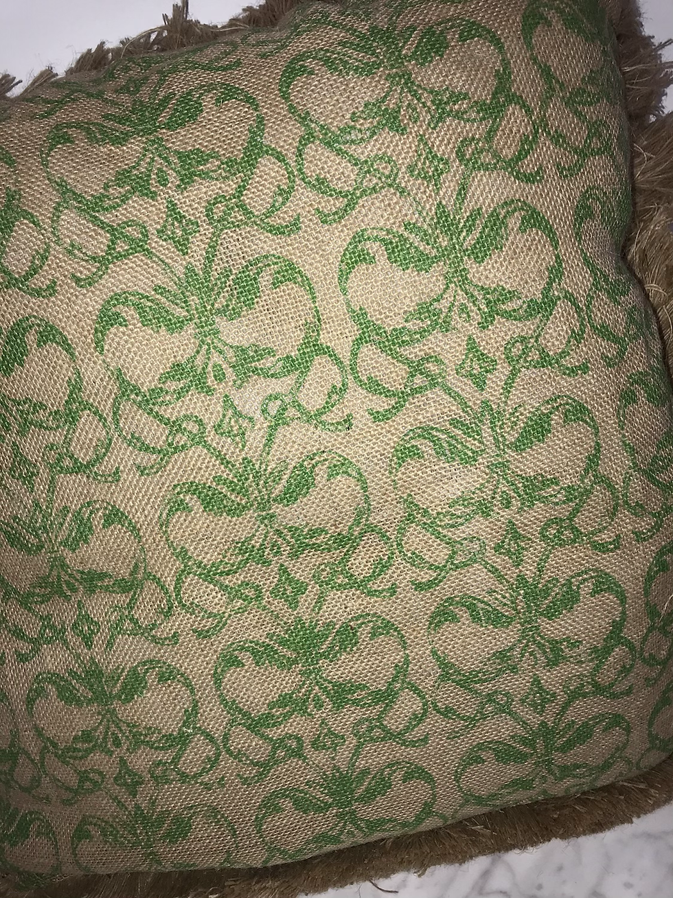 Thumbnail: Decorative Throw Pillow, Damask Burlap, Fringe