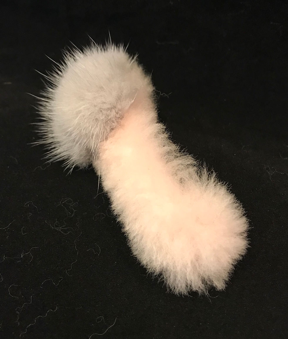 Thumbnail: Hair Clip, Rectangle, Pink Faux Fur, Gray Rabbit Fur Puff