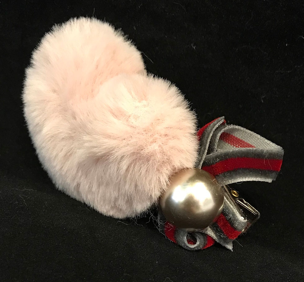Thumbnail: Hair Clip, Heart, Pink Faux Fur Puff, Pearl, Velvet Bow