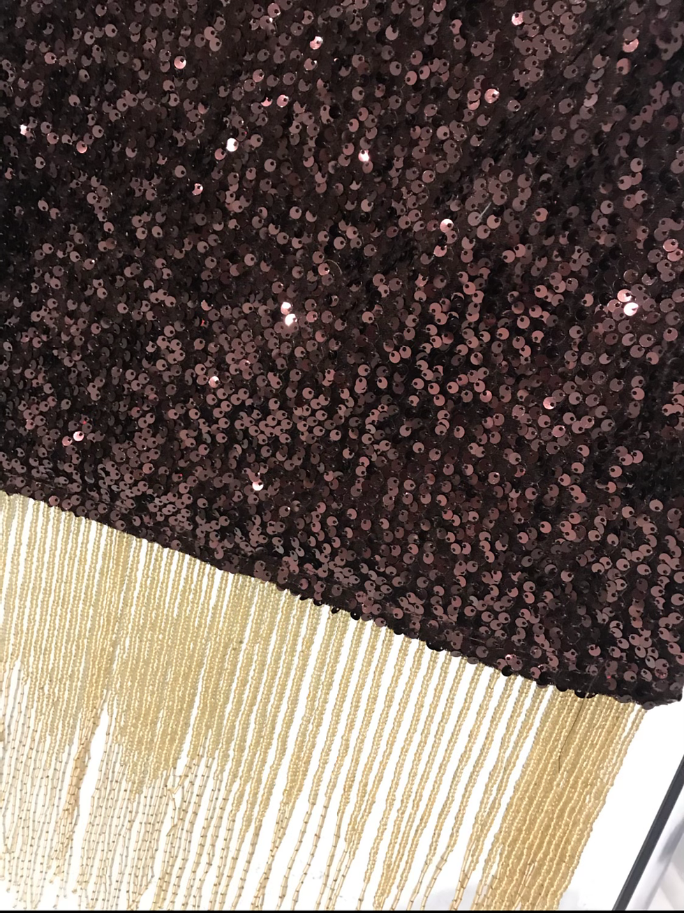 Thumbnail: Table Runner, Brown Sequin, Beaded Fringe