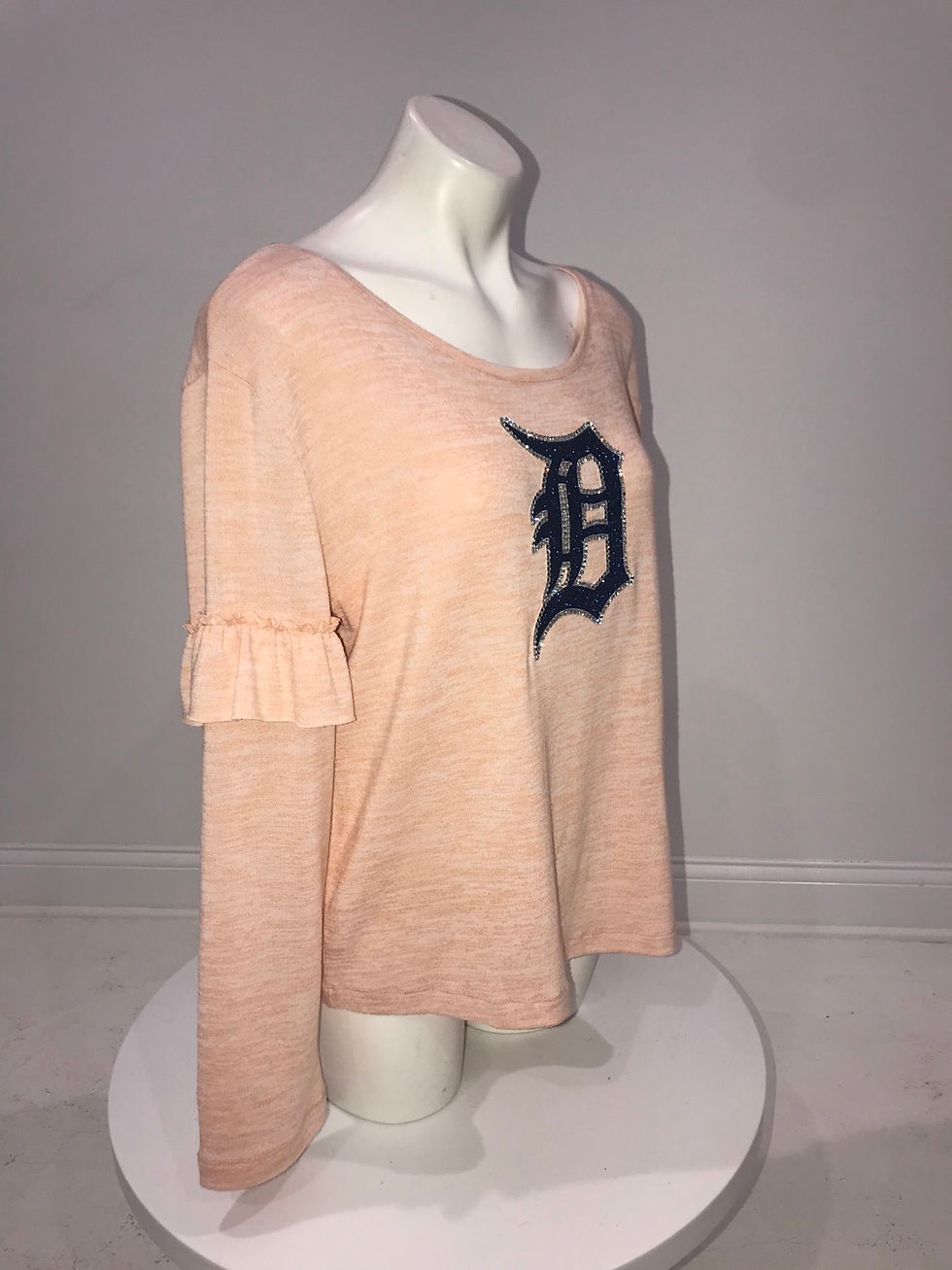 Thumbnail: Ladies, Detroit "D",  Ruffled Long Sleeve Pullover Shirt