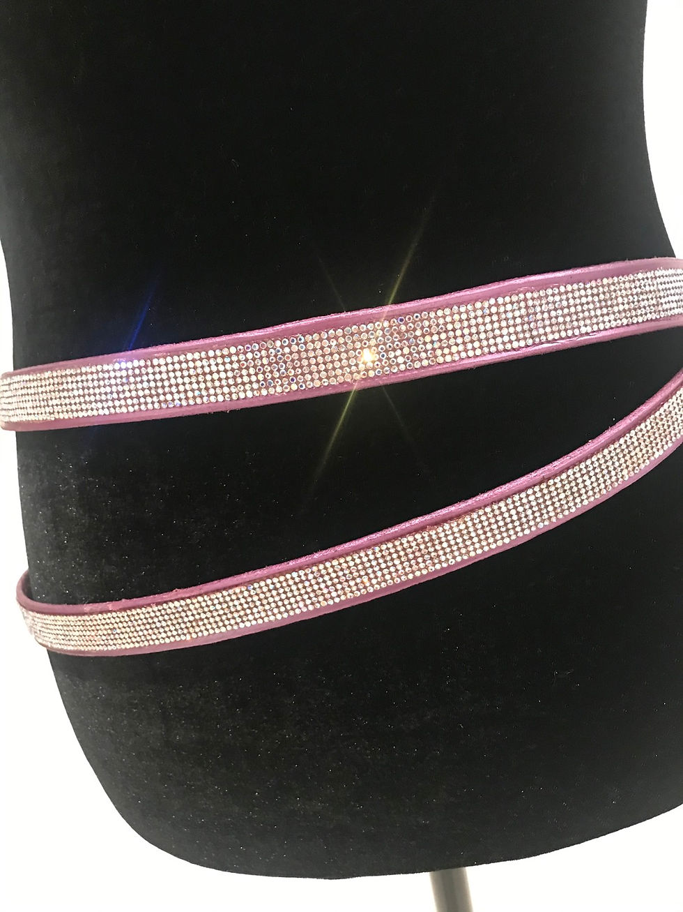 Thumbnail: Leather Belt, Double Wrap Cross Body, Lavender, Swarovski Crystals