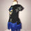 Thumbnail: BLACK STAR, S/S Onsie Dress, blue fringe, yellow heart fur pom rhinestone sequin