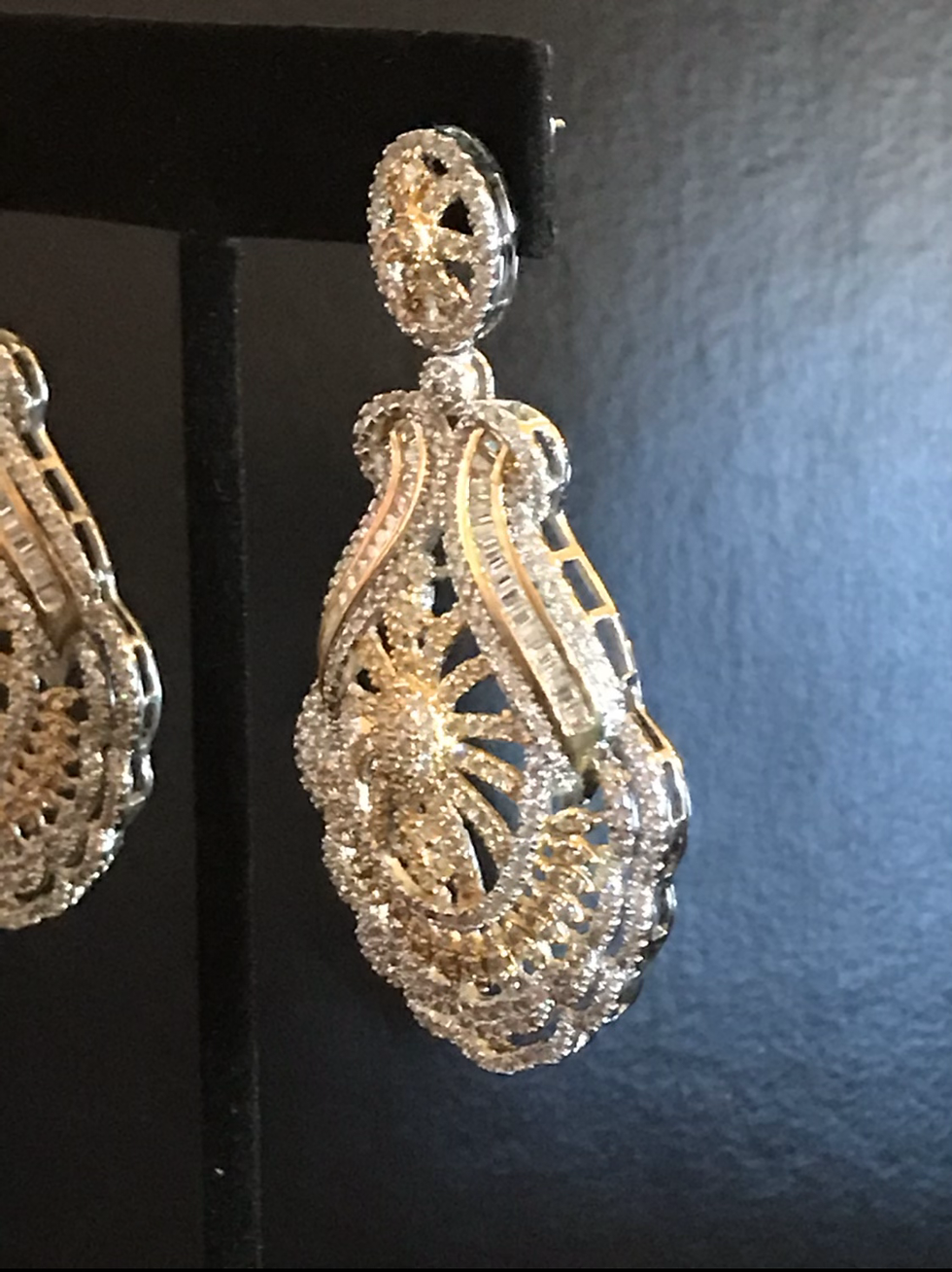 Thumbnail: Earrings, Pierced, Italian Lace Dangle, Cubic Zirconia - Clear/Yellow