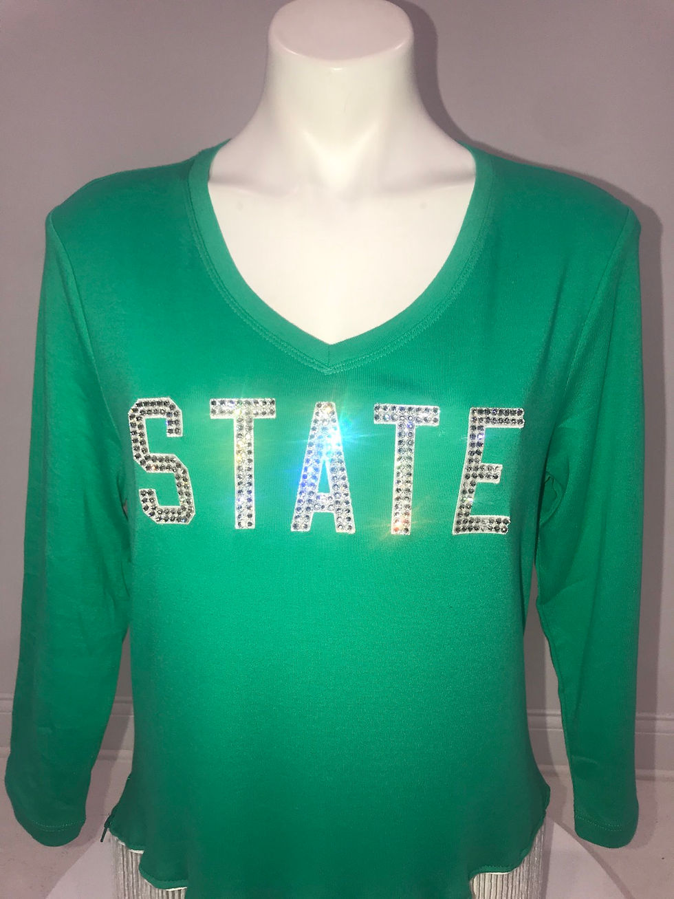 Ladies L/S Shirt, Swarovski Crystals, Michigan State