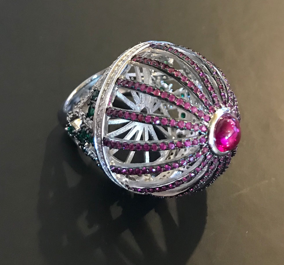 Thumbnail: Ring, Cubic Zirconia - Clear/Green/Dark Pink, Gazebo