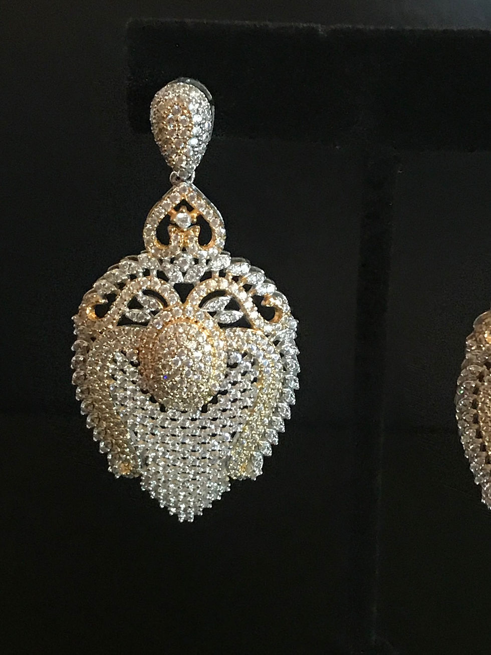 Thumbnail: Earrings, Pierced, Dangle Mesh Harp, Sterling Silver, Cubic Zirconia
